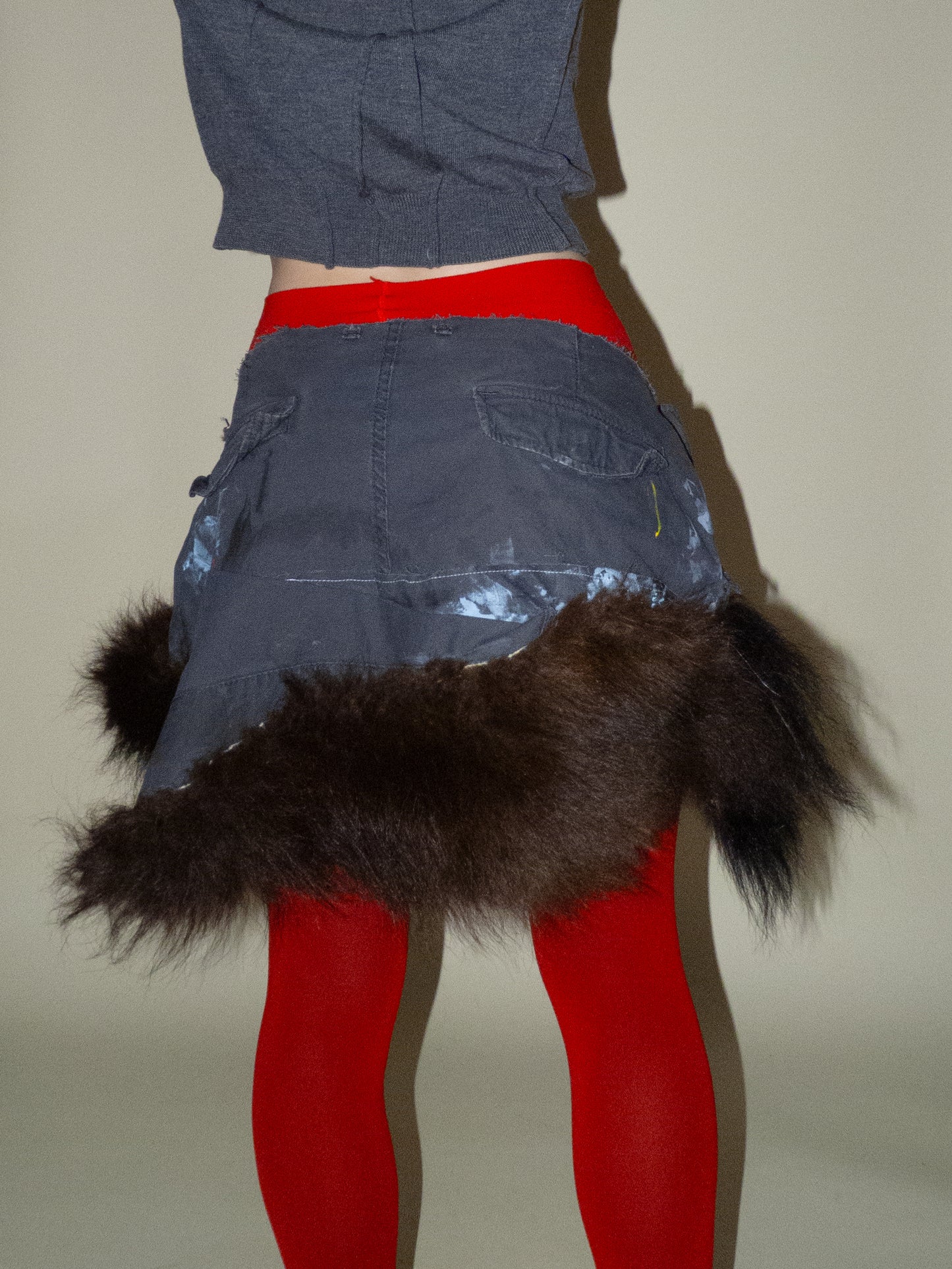 fur trim mini skirt
