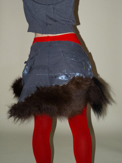 fur trim mini skirt